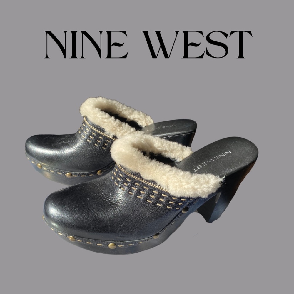 Nine West Black Mules with Cream Trim